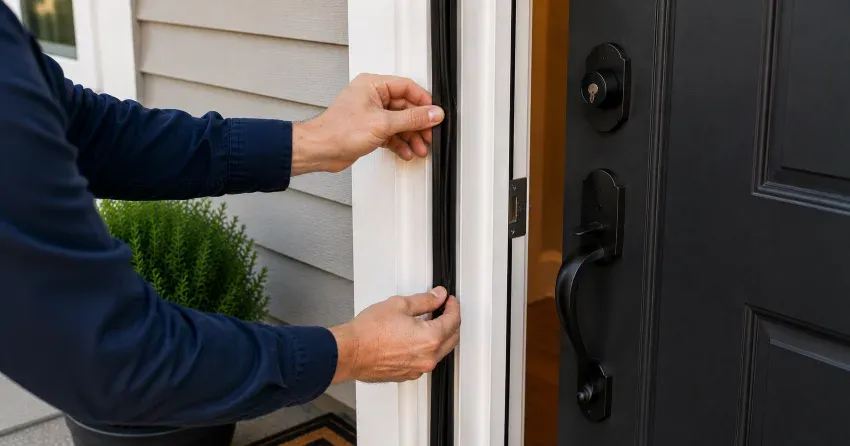 technician performing light test on door seal in St. James Town, Toronto