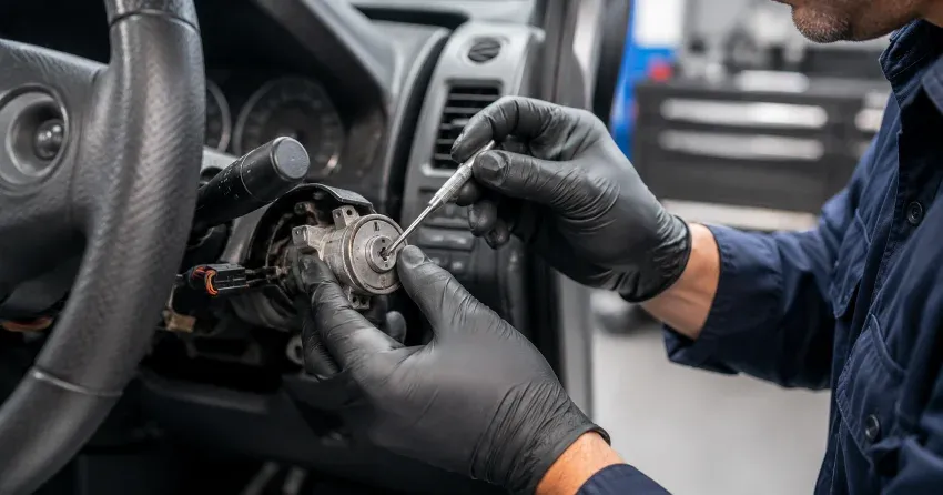 technician diagnosing an ignition lock repair issue in West Humber-Clairville, Toronto
